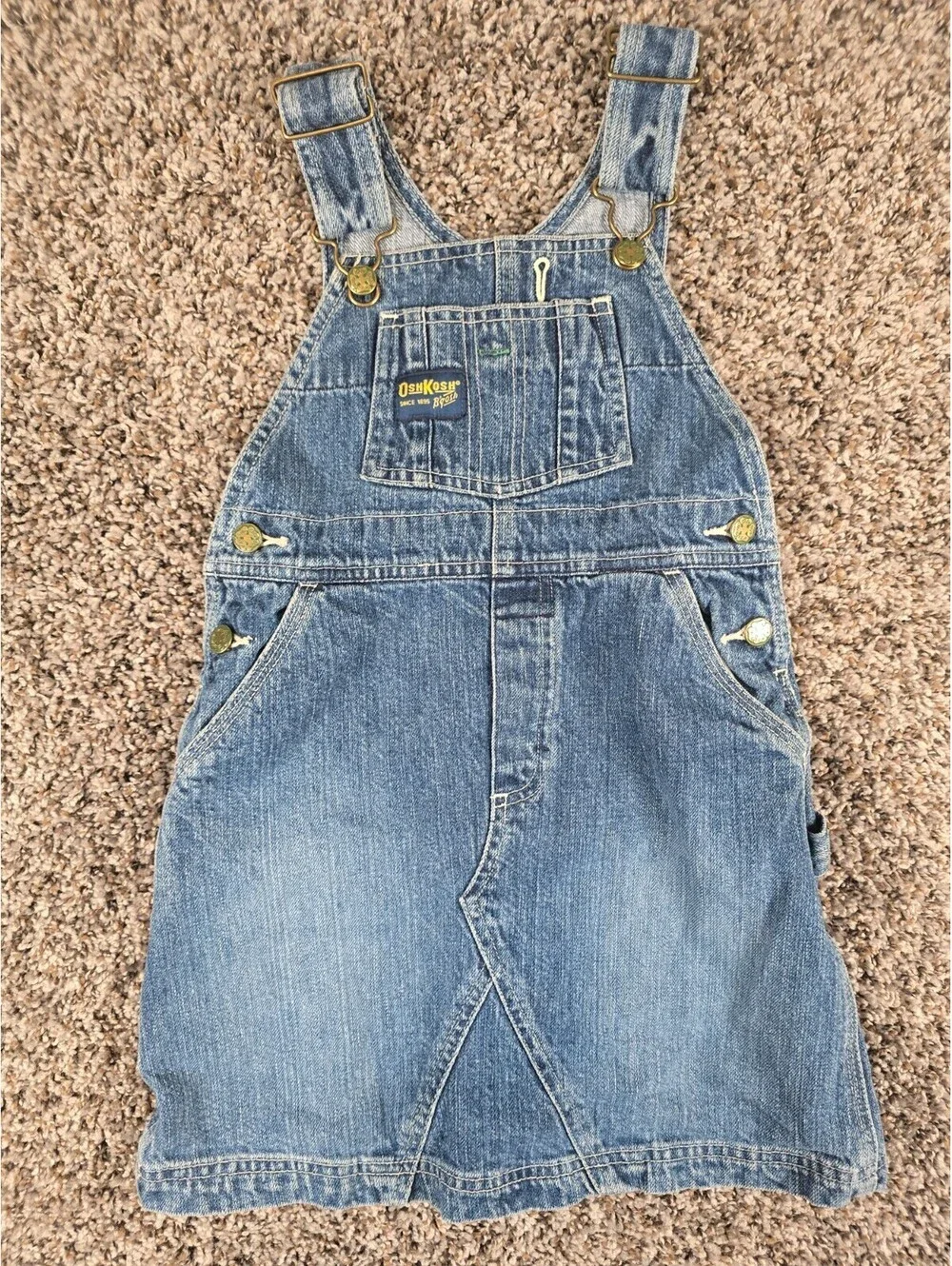 vintage OshKosh B'Gosh denim Vestbak jumper dress Girls Sz 5 Blue Jean